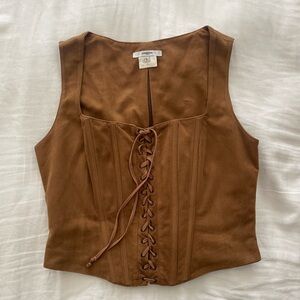 Brown Lace-Up Corset Top